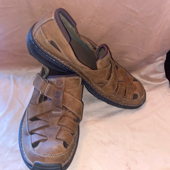 Timberland Men’s Brown Leather Slip On Shoe-Size 9.5 - Picture 1 of 10
